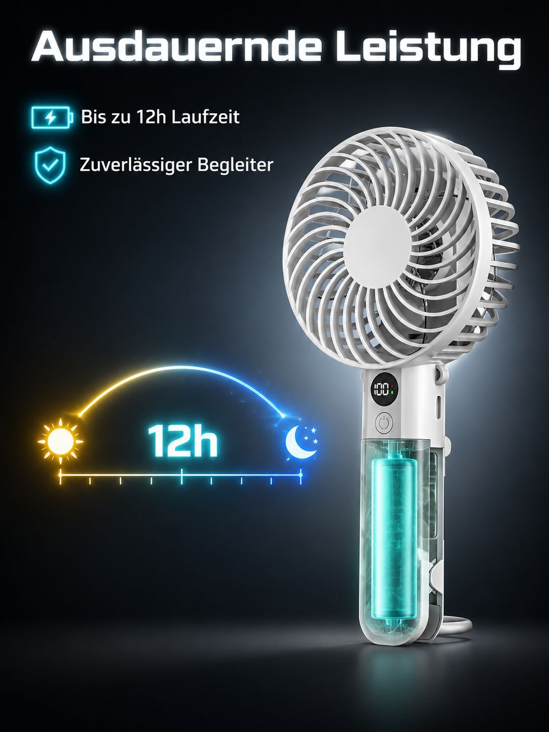 Handventilator mit USB-Ladefunktion und LED-Display