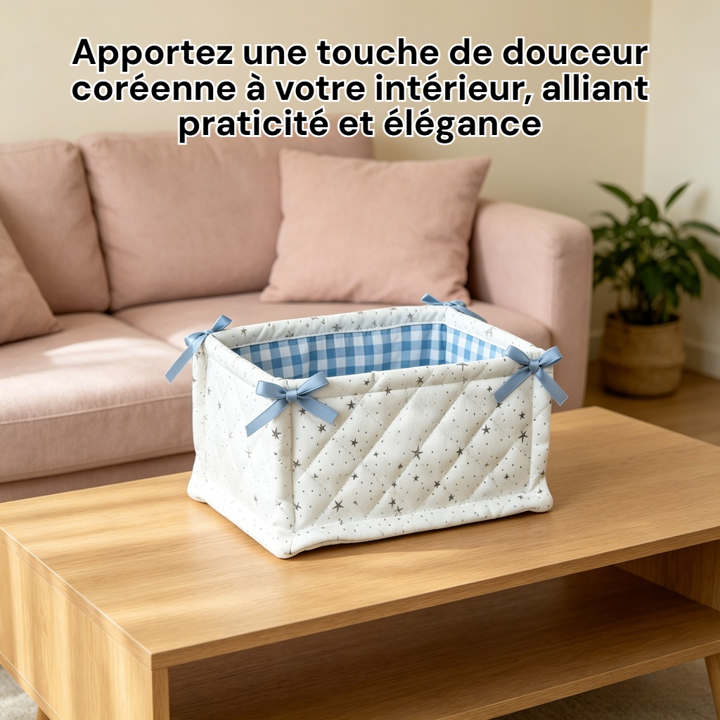 Panier de rangement en tissu à carreaux roses style coréen