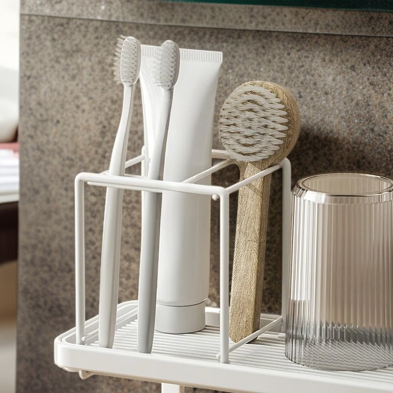 Double-Layer Bathroom Rack, Organizer for Toothbrushes and Bath Supplies