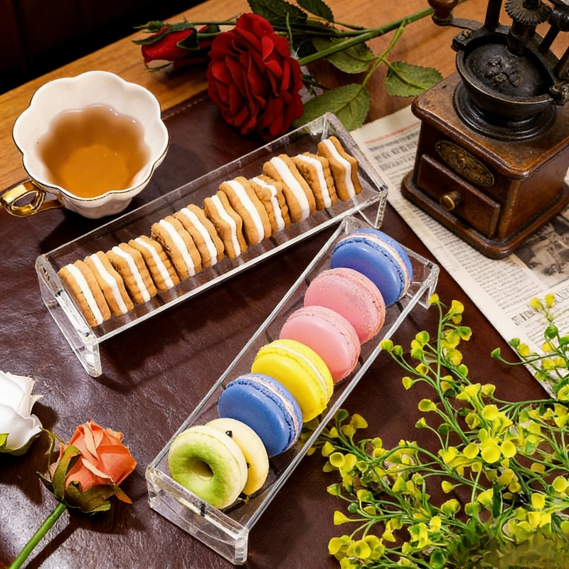 صينية عرض مستطيلة من الأكريليك للطعام والحلويات والفواكه والبسكويت