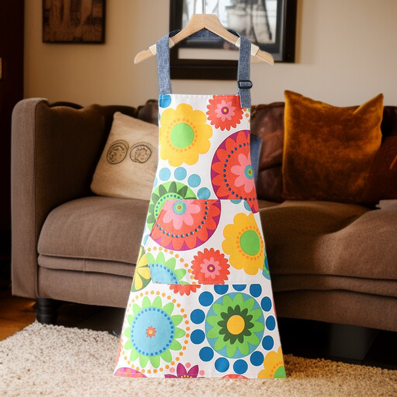 Küchenschürze aus Baumwollleinen mit Sonnenblumendesign