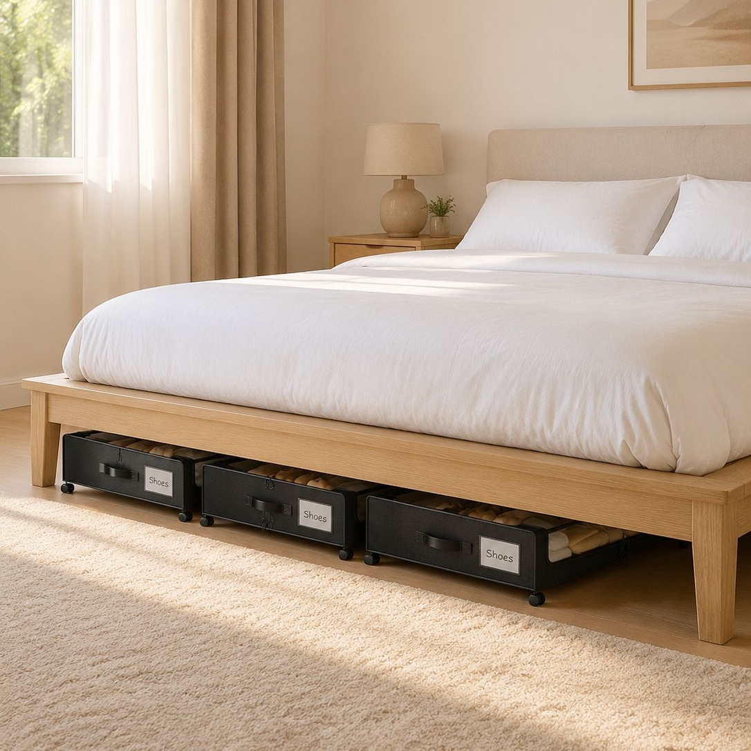 Unterbett-Faltbox mit Rollen und Deckel