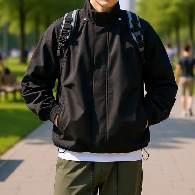 Wasserdichte Herrenjacke mit Falten und Stehkragen