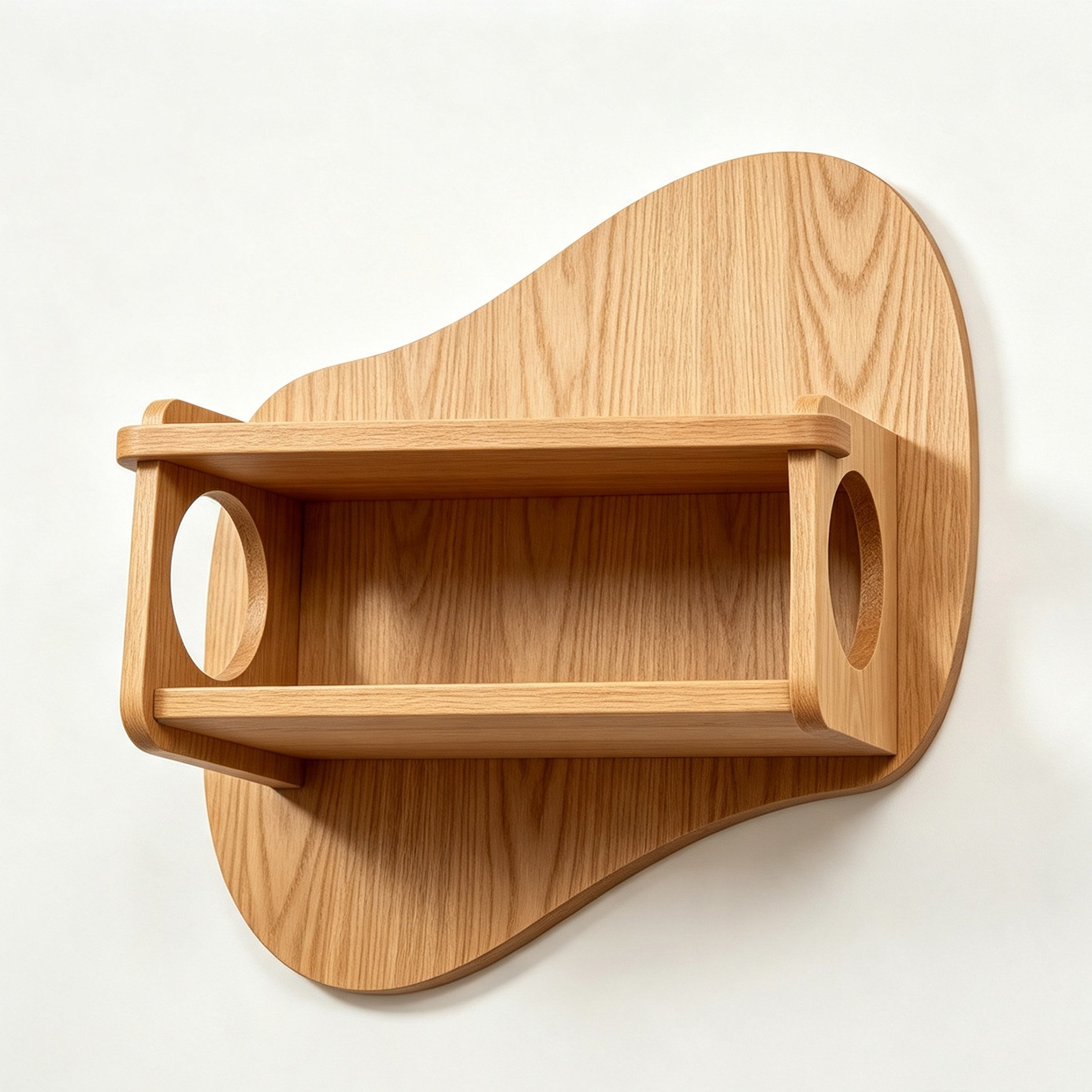 Wooden floating wall shelf with decorative items