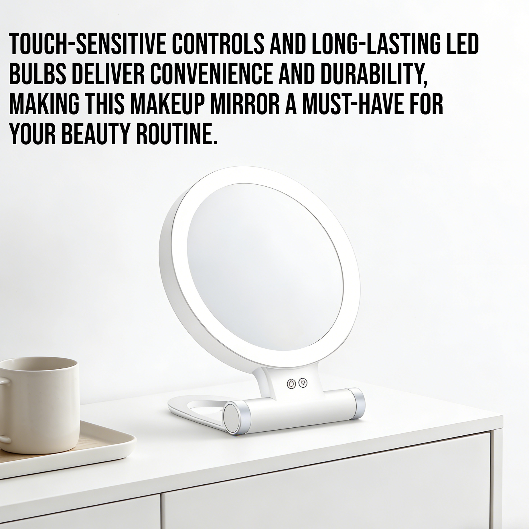 Portable makeup mirror with built-in LED lighting