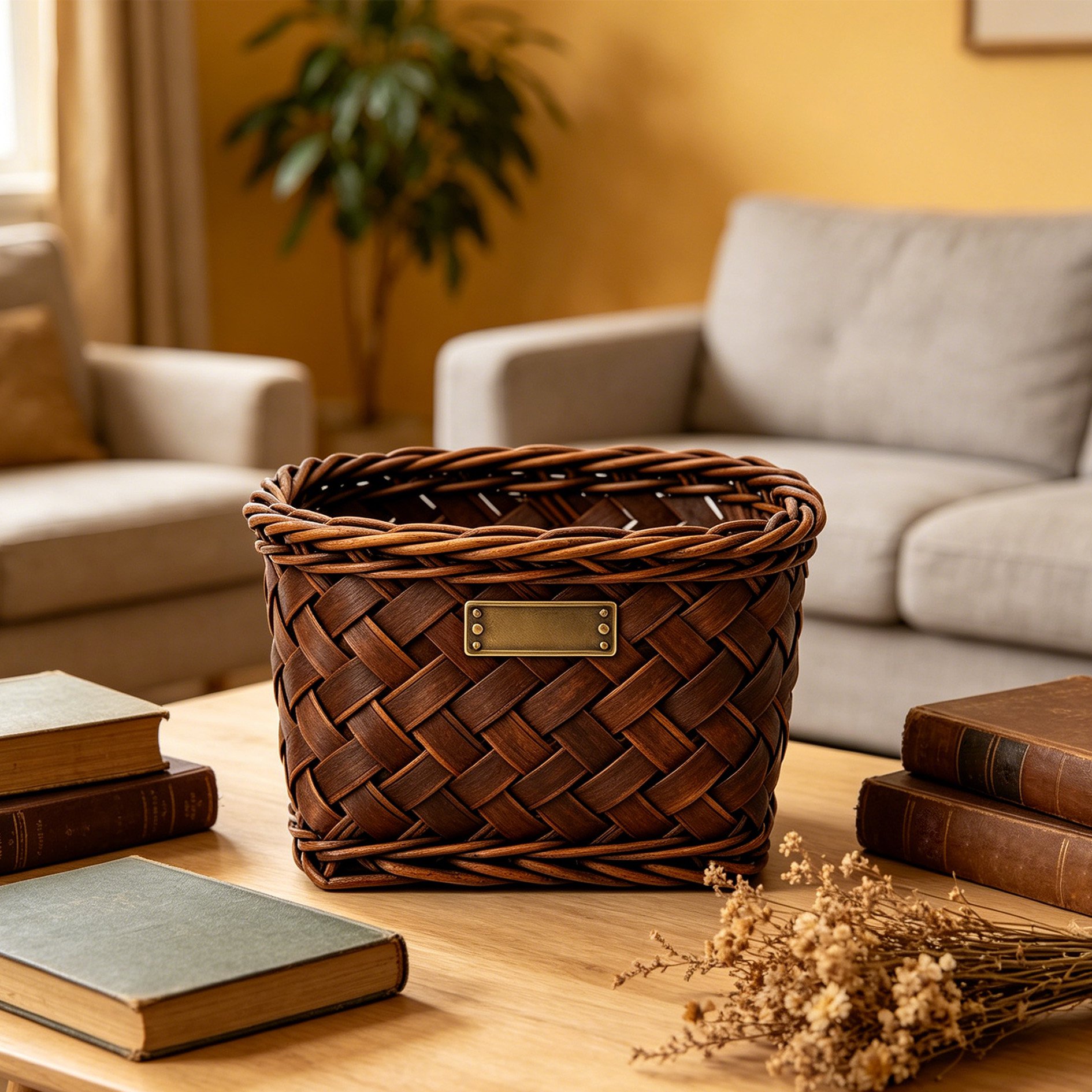 Vielseitiger Rattan-Aufbewahrungskorb auf weißem Hintergrund