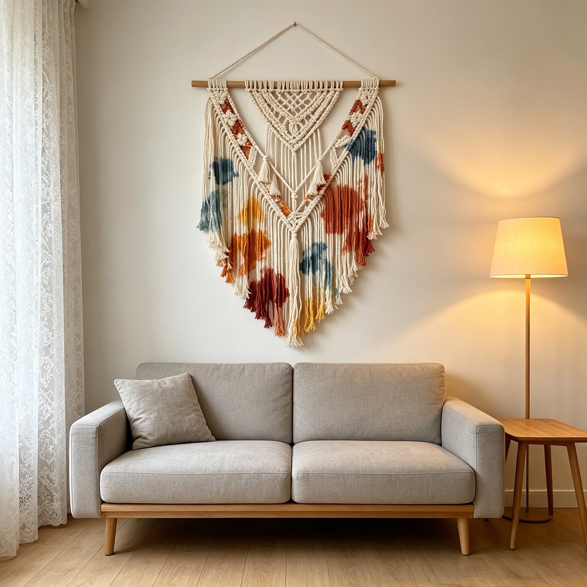 Handgefertigter Wandteppich aus ethnischem Batikstoff