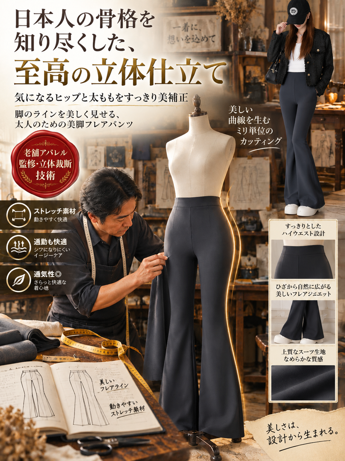 微フレアきれいめカジュアルパンツ