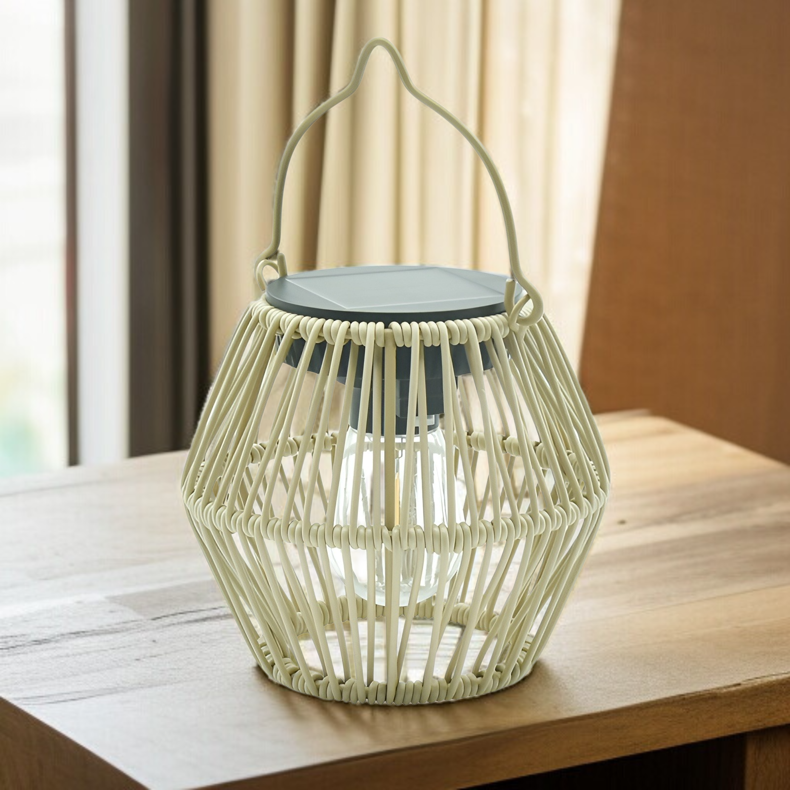 Lámpara de mesa solar impermeable de bambú para exteriores