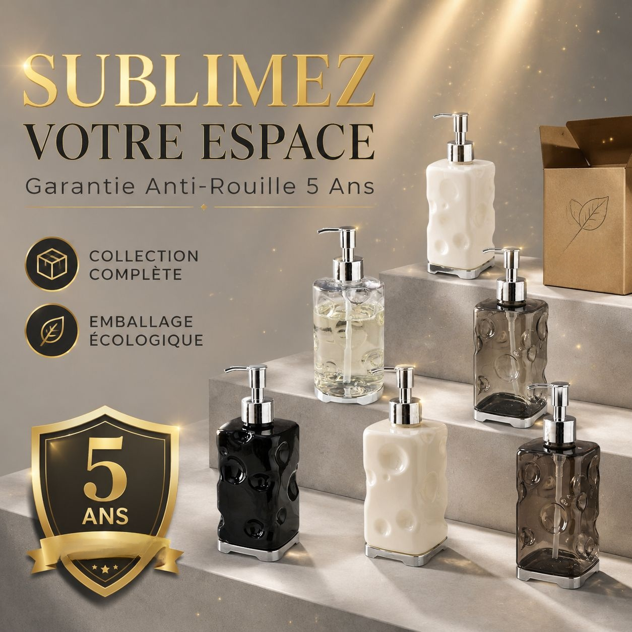Bouteille distributrice multifonction luxe léger pour salle de bain