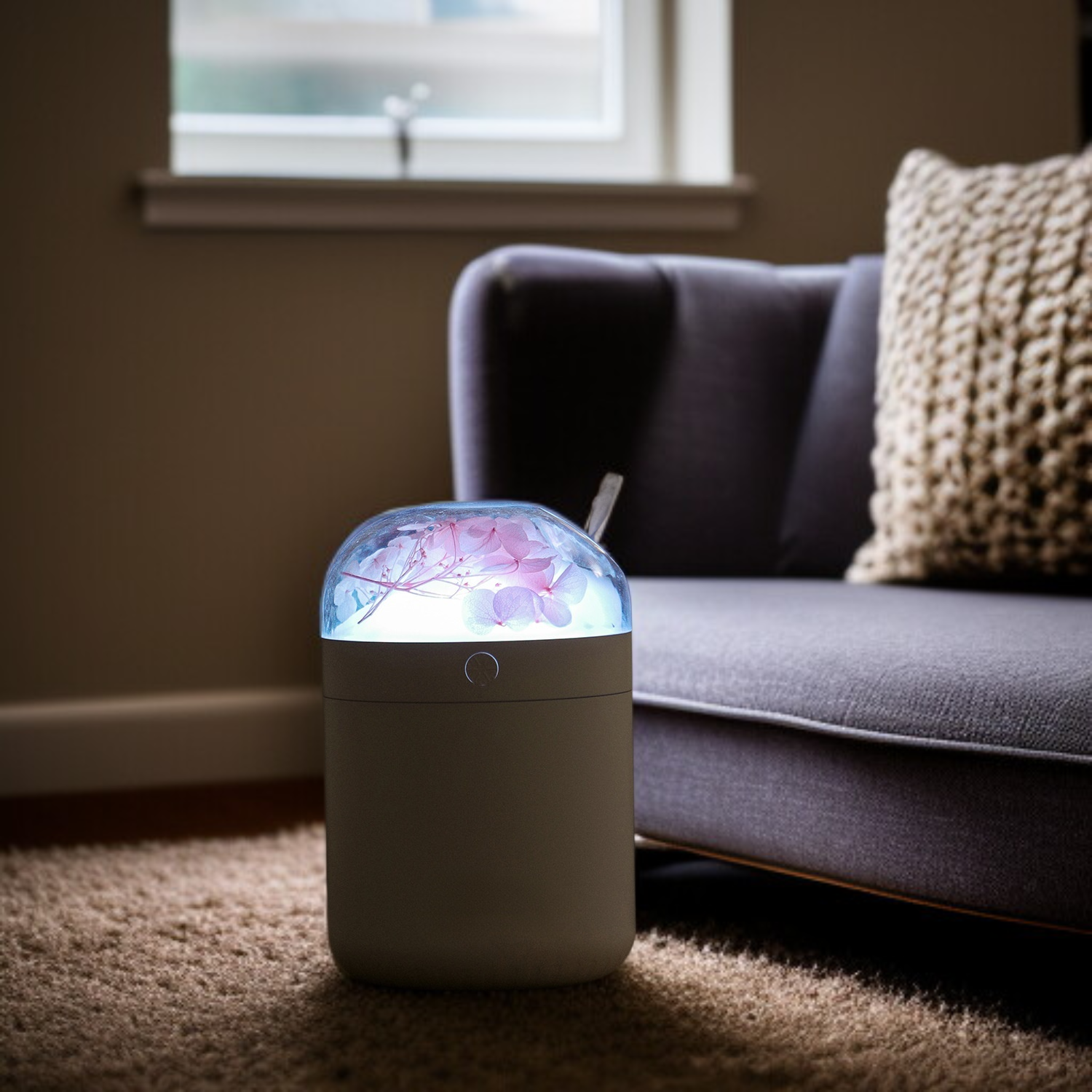 Humidificador portátil de flor eterna, colorido y compacto, para espacios interiores