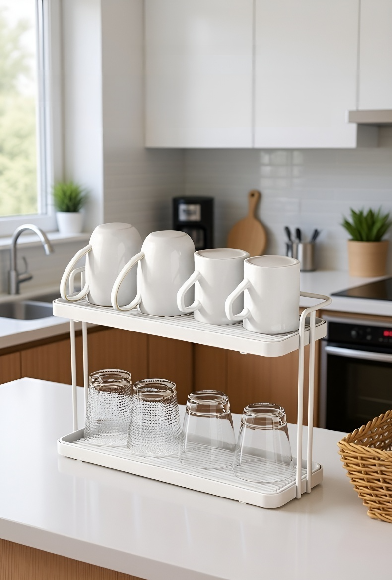 Functional double-layer cup organizer for homes