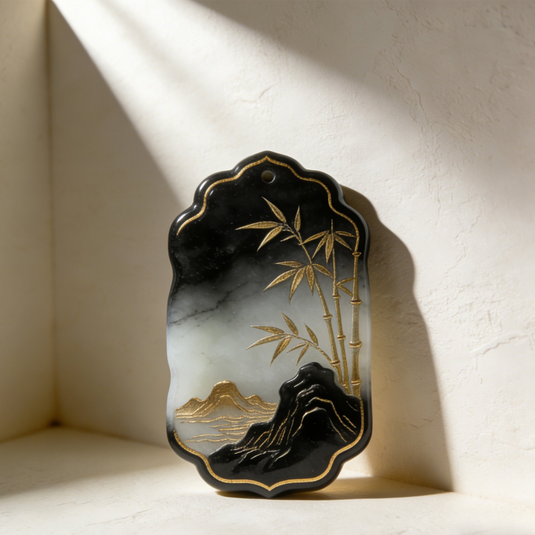 竹影と山水墨スタイルのペンダント（2個入り）