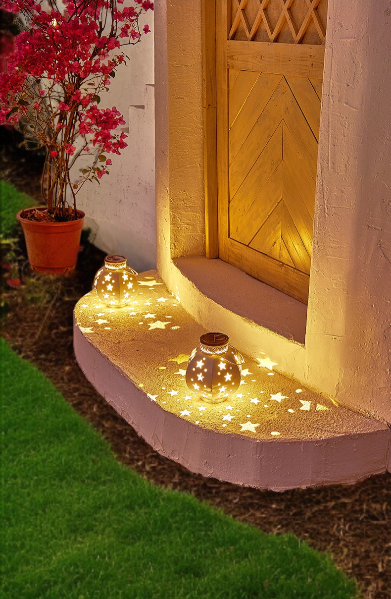 Solar Star Laterne im Garten bei Nacht