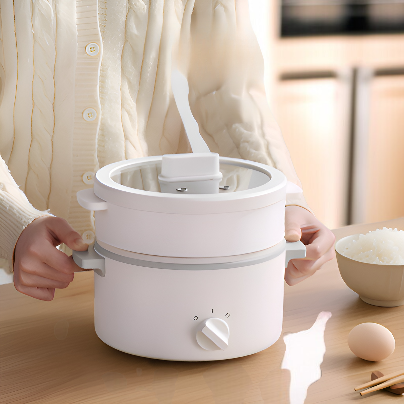 Kompakter multifunktionaler Tisch-Dampfgarer, 1,5L Kapazität, Zwei-Etagen, Schimmelresistent