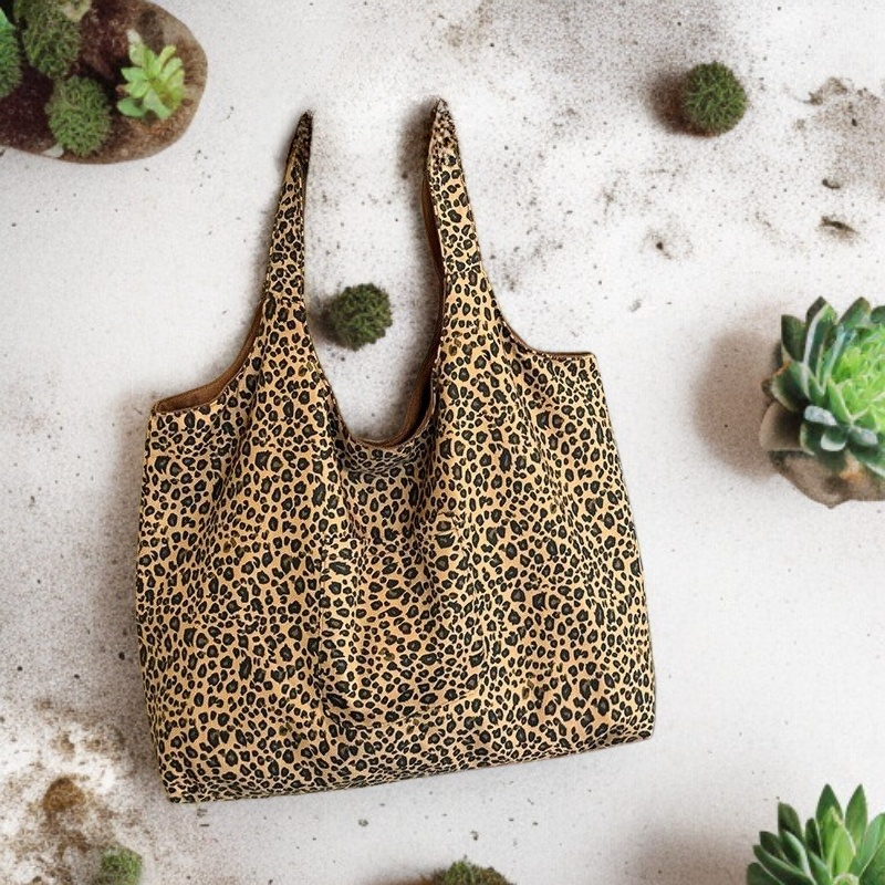 حقيبة قماش بطبعة جلد النمر، نمط ريترو، حقيبة كتف قابلة للعكس، حقيبة حمل للنساء.