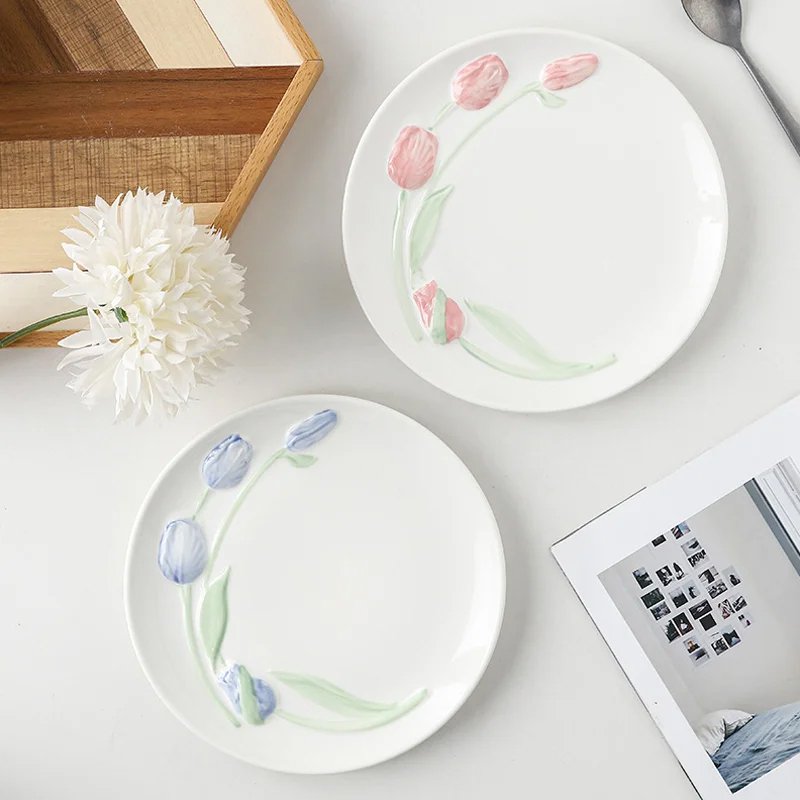 현대풍 3D 압화 울금 향화 도안 도자기 그릇 접시