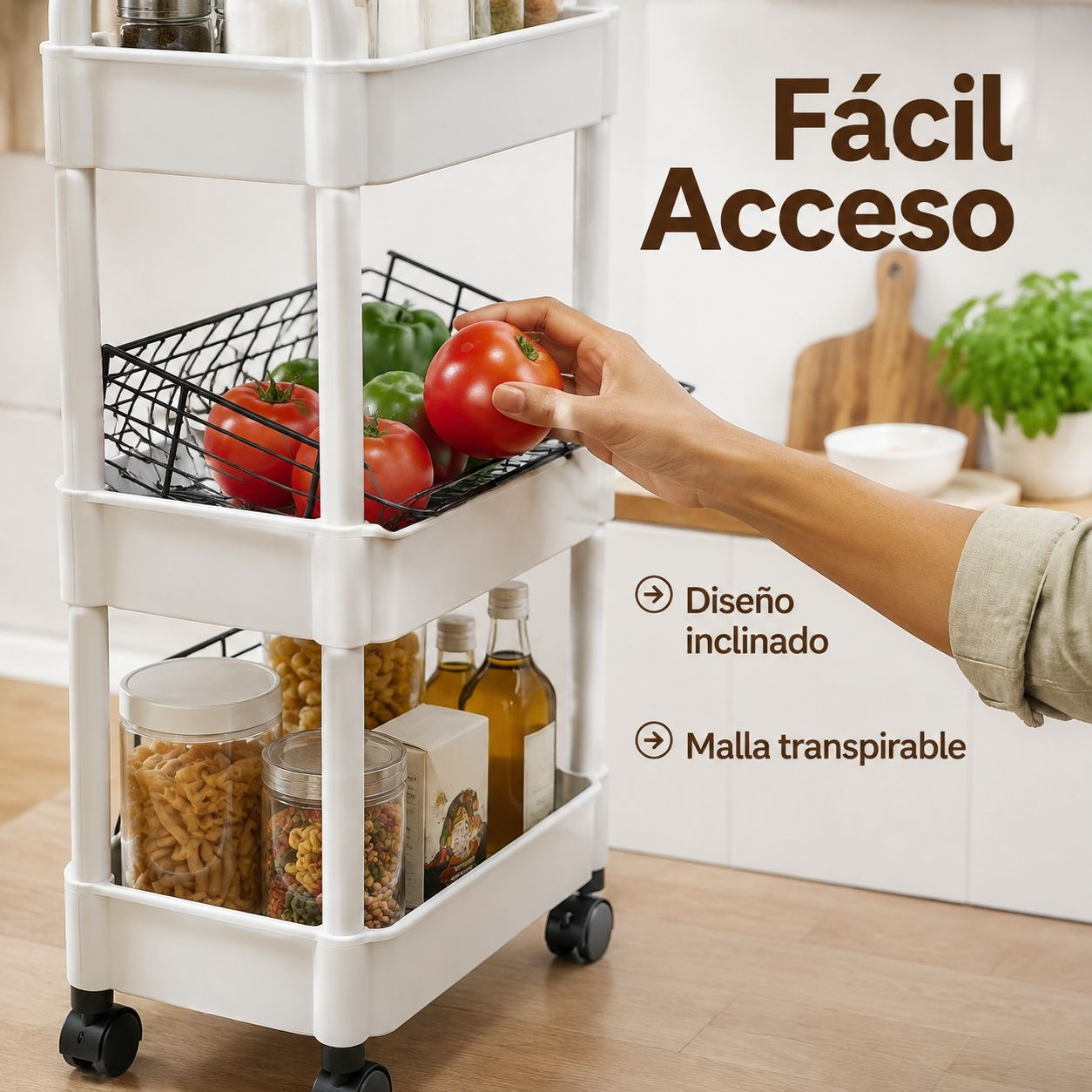 Estantería de cocina multifuncional con ruedas