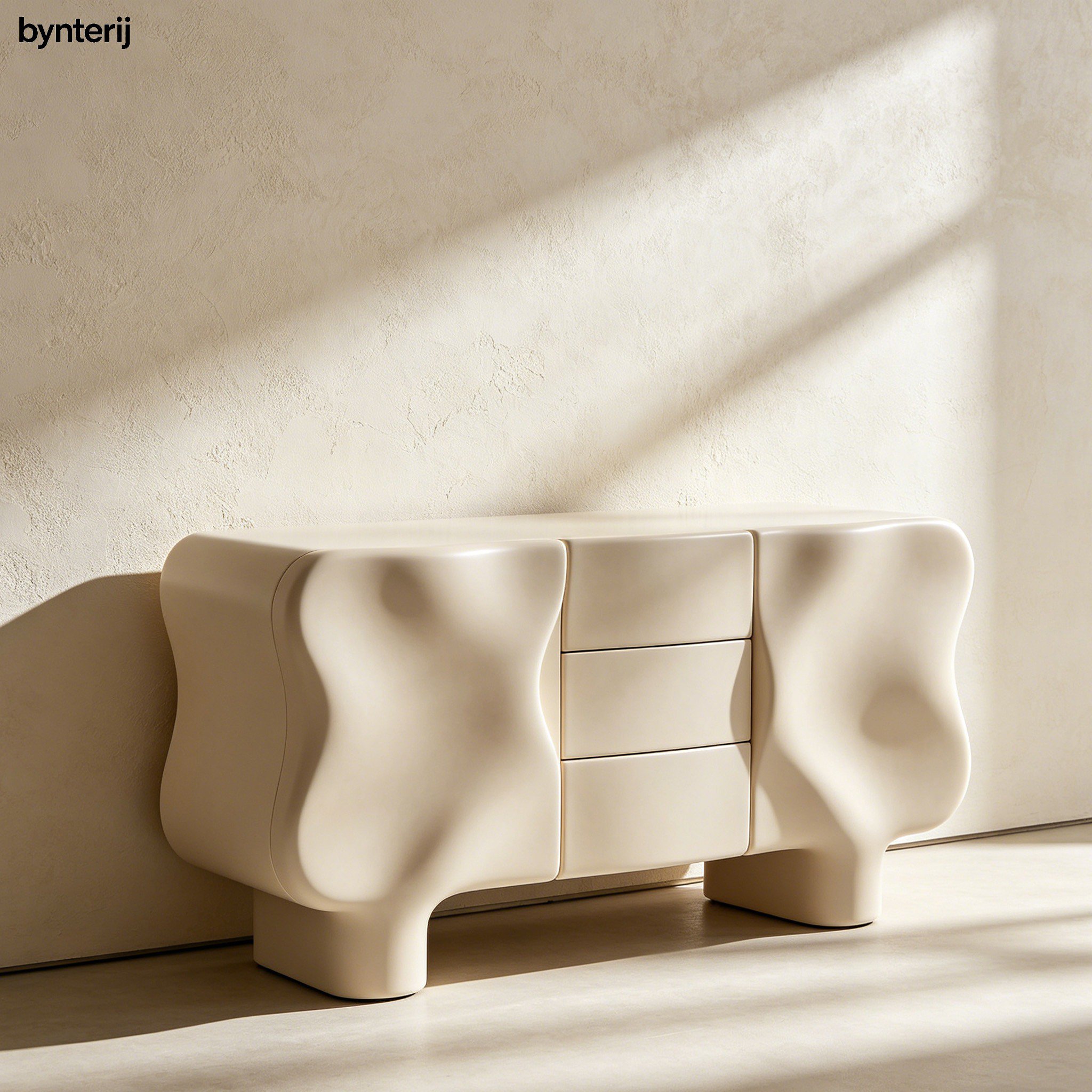 Modern sideboard with wavy design in living room setting