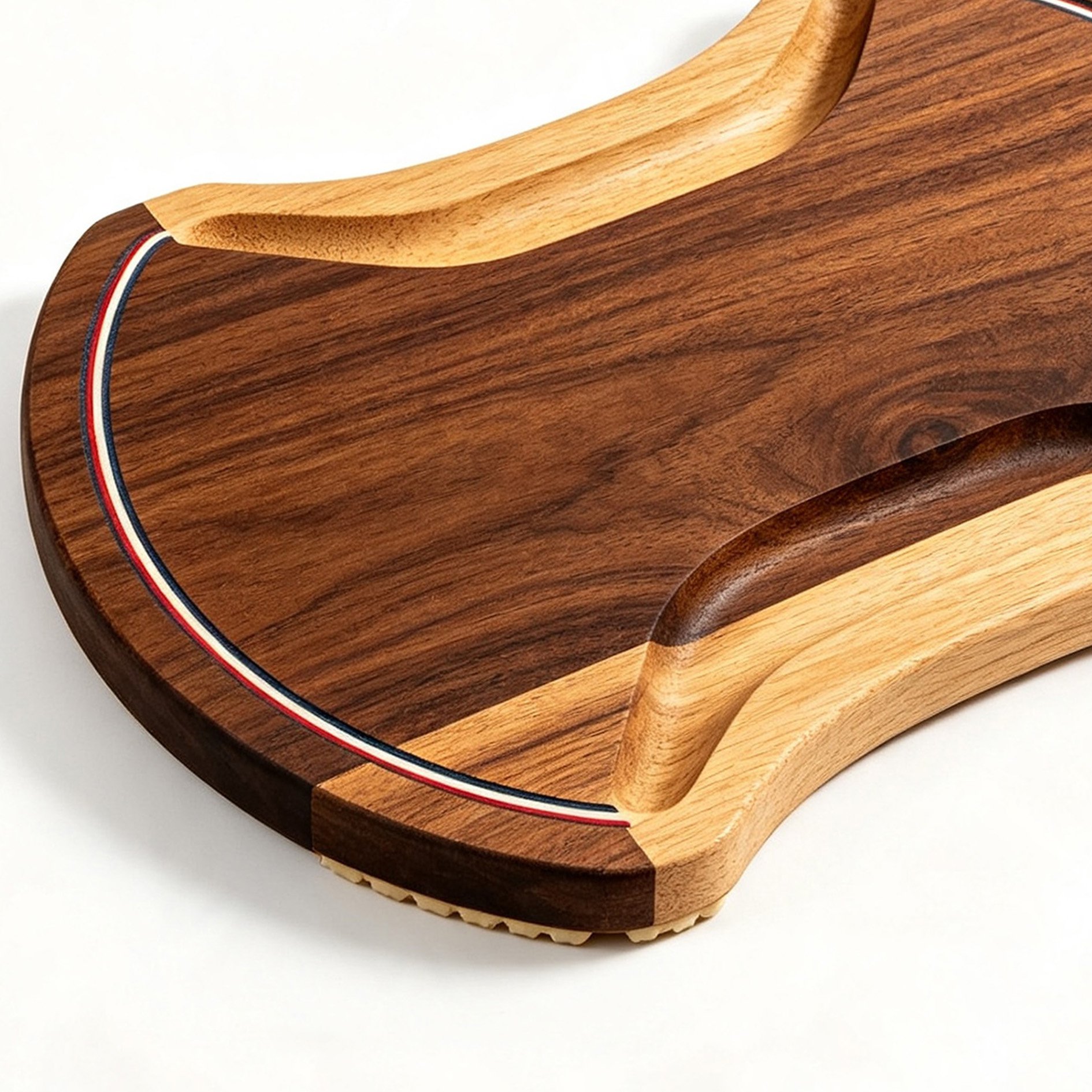 Premium wooden curved cutting board on kitchen counter