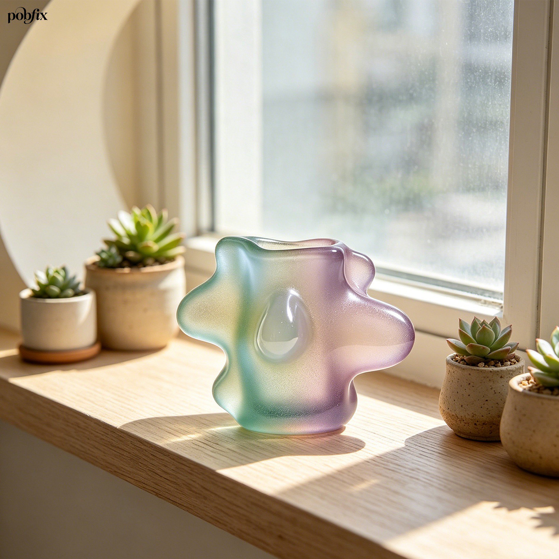Künstlerischer Glas-Tischschmuck auf weißem Tisch