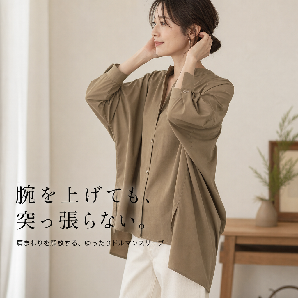 日本風バットスリーブゆったりシャツレディースシャツ
