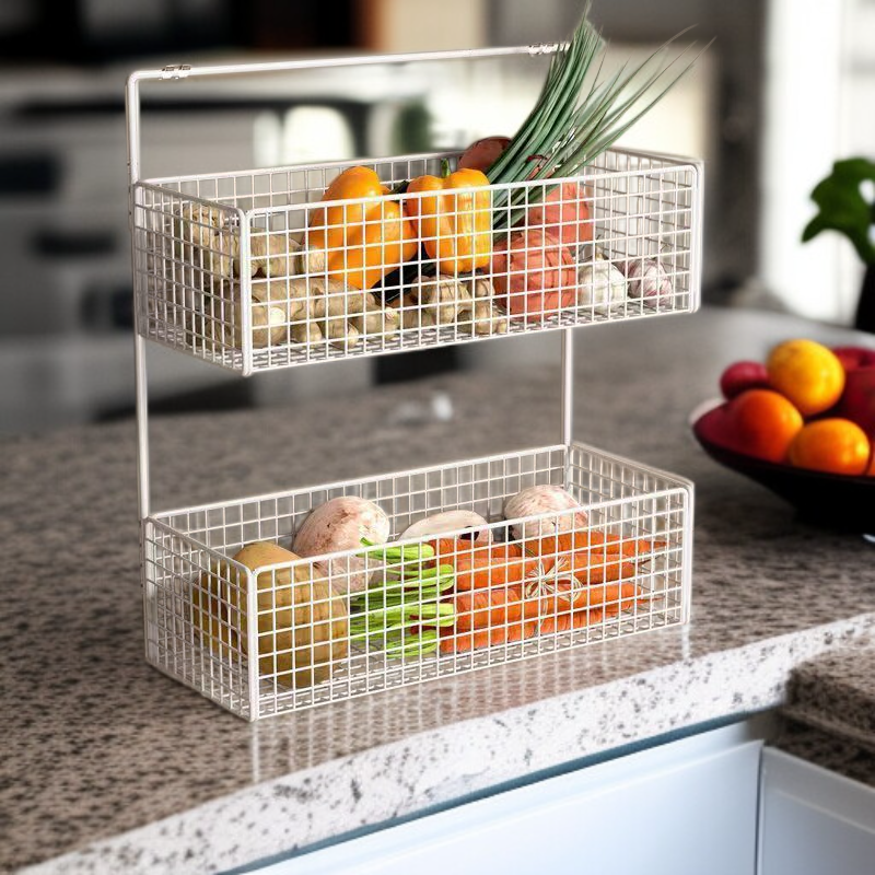 رف تخزين معلق للبصل والثوم والزنجبيل، سلة خضروات على الحائط، منظم توابل بدون تثقيب