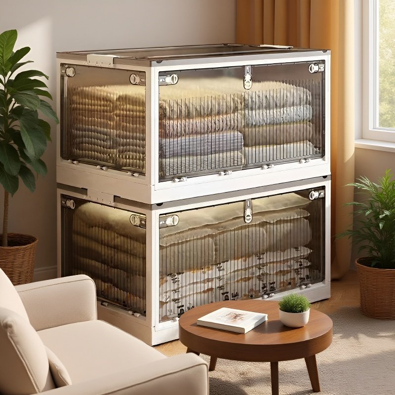 Caja de almacenamiento plegable de plástico grueso para armario y dormitorio