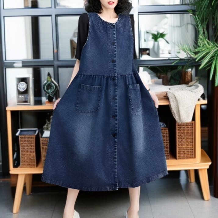통통 Mm 여름 루즈핏 빈티지 데님 원피스 살 가리고 날씬해 보이는 미디 스커트 여 데님 나시 스커트
