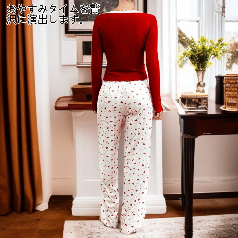 レディースレース長袖長ズボンパジャマセット