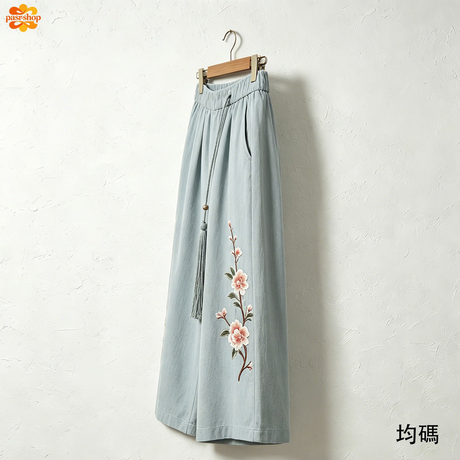 七分褲精緻刺繡細節特寫