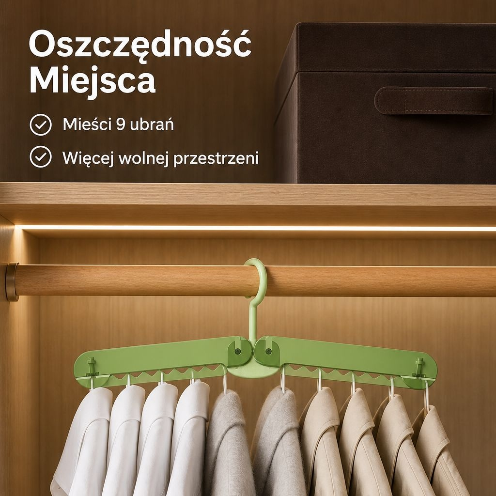 Antypoślizgowy, wielofunkcyjny, składany wieszak na ubrania z 9 otworami