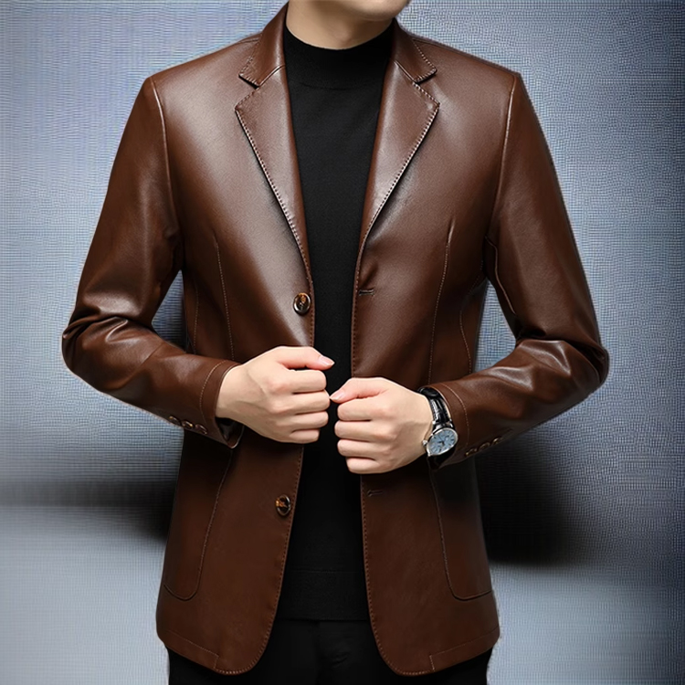 중년 점퍼 코트 얇은 가죽 남 코트 정장 코트 정장 세트 점퍼 코트 중년 가죽 남 얇은 코트