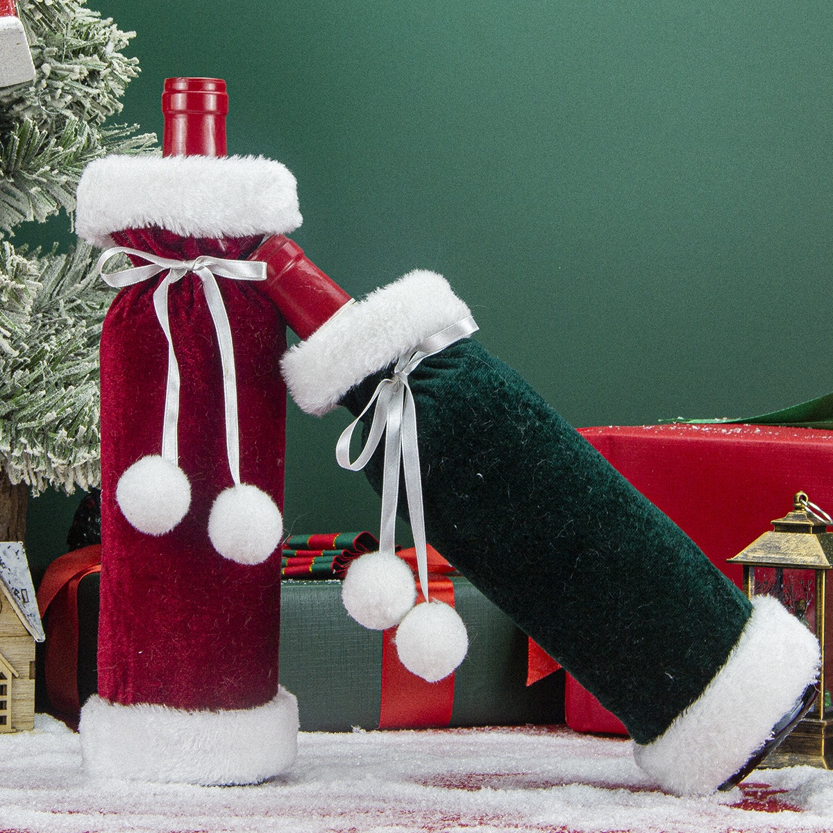 聖誕節絲絨毛絨酒瓶套裝飾袋