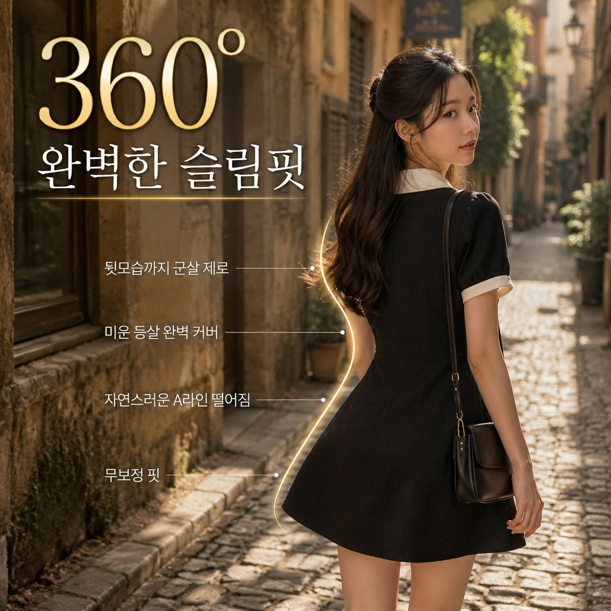자녀 블랙 A라인 스커트 원피스