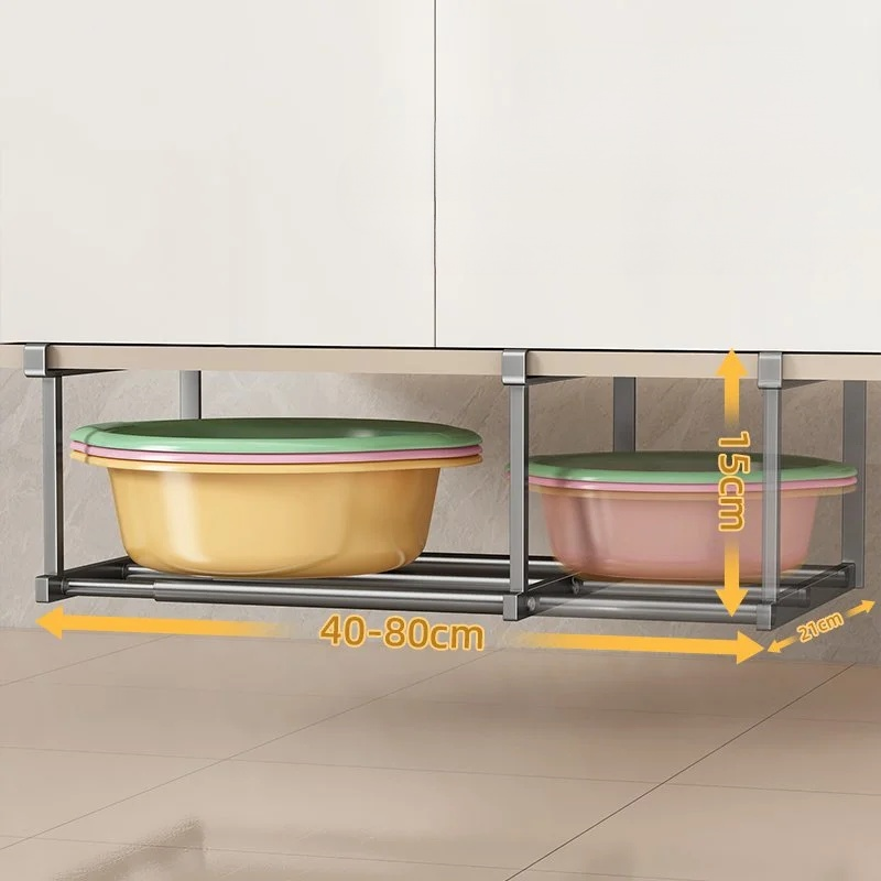 浴室懸浮掛式收納置物架 臉盆收納架可伸縮免打孔收納置物架放盆架子洗臉盆收納架