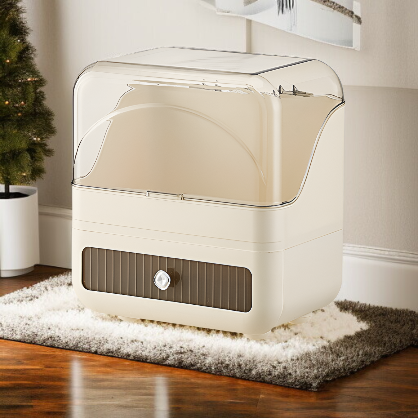 Große Kosmetik-Organizer-Box im Creme-Stil, staubdicht, mit Schublade