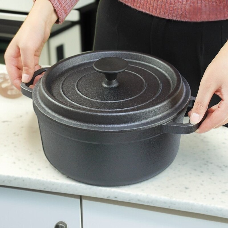昔ながらの両耳鉄鍋 鋳物シチュー鍋 コーティングされていないノンスティック鍋 煮物鍋 スープ鍋 鉄鍋