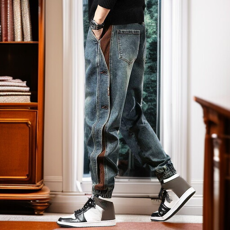 아메리칸 하이 스트리트 신상 패치워크 카고 바지 남성 2025년 가을 패션 브랜드 루즈핏 캐주얼 조거 데님 팬츠