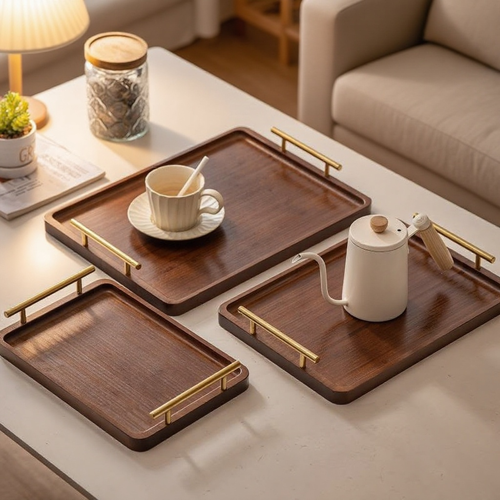 가벼운 사치 빈티지 장방형 실목 과일 쟁반