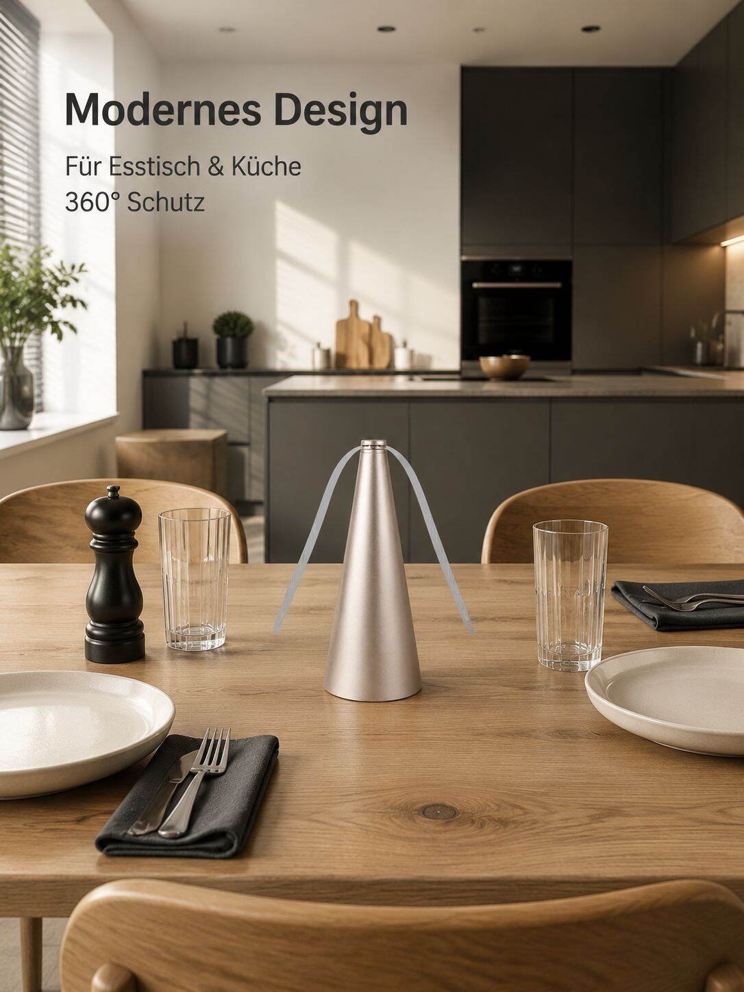 Automatischer Mücken- und Fliegenfänger mit Ventilatorflügel in moderner Küche