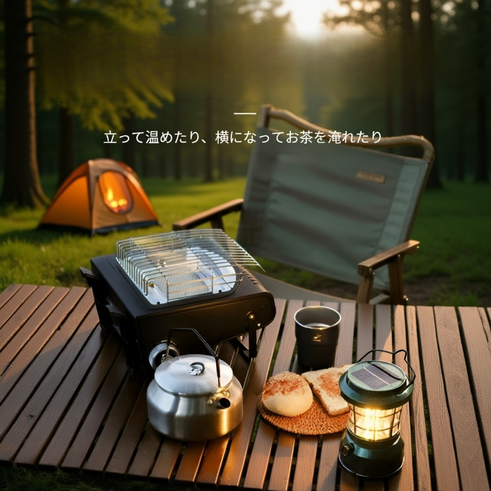 アウトドアカセットストーブ 暖房炉 囲炉裏でお茶を沸かす