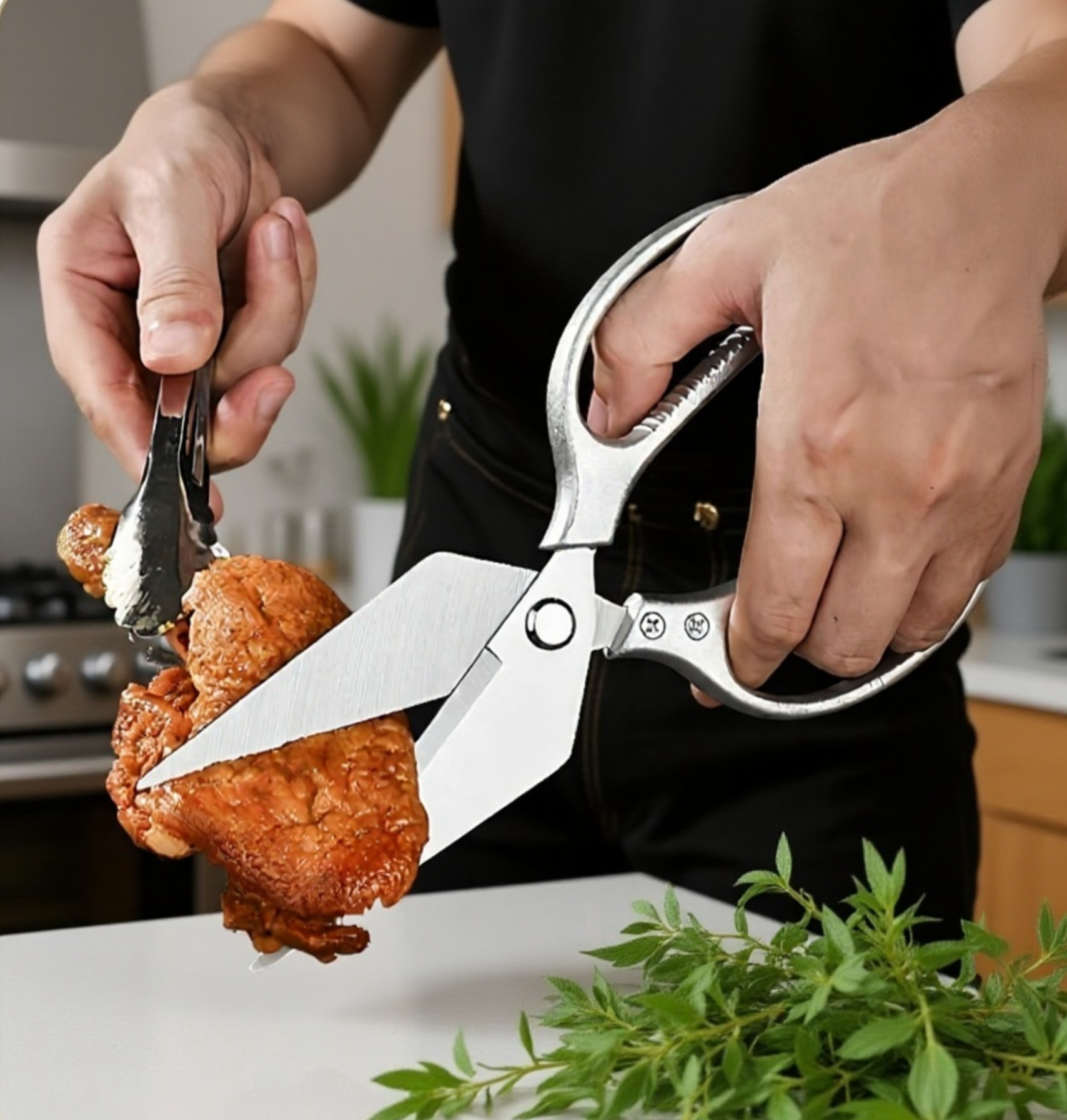 가정용 다기능 주방 가위 손잡이와 절삭날 확대