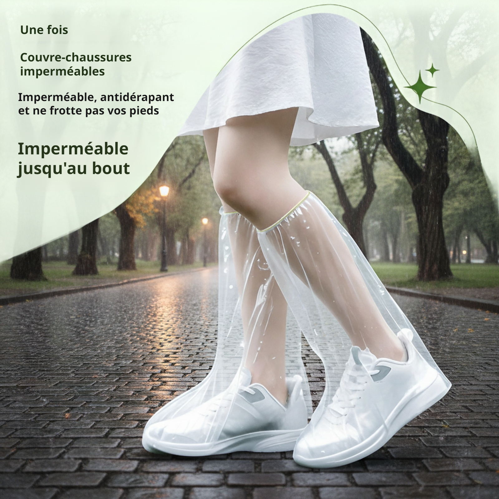 Sur-chaussures jetables hautes, transparentes, imperméables, antidérapantes et épaissies