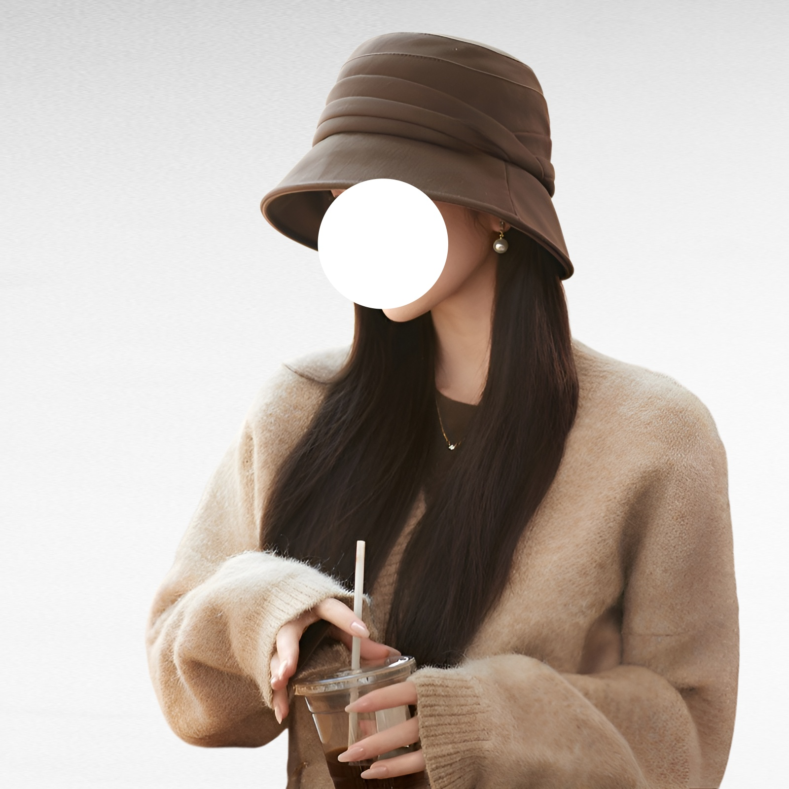 가을 겨울 여성 버킷햇, 얼굴 작아 보이는 대두 사이즈, 노메이크업 스타일