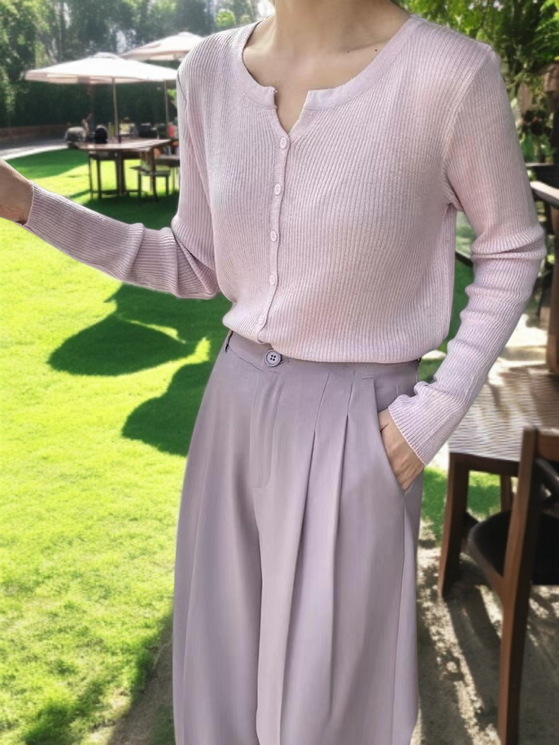 에어컨디셔너 카디건 니트 소프트 왁스 코트 착용샷