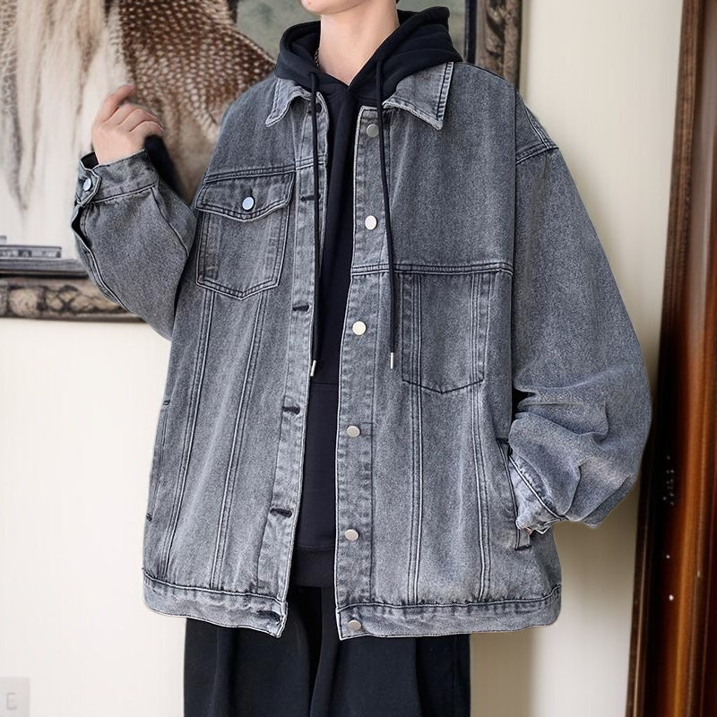 남자 카고 재킷 박시 데님 코트 카고 재킷 남자 데님 점퍼