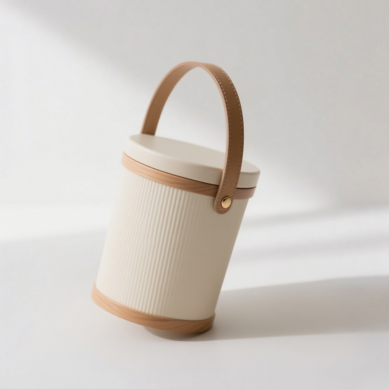 Lonchera cilíndrica con asa de cuero (2 piezas)