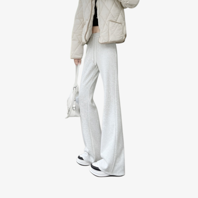 여자 키 작은 하이웨스트 일자 기모 그레이 플레어 팬츠 추동 날씬해 보이는 스포츠 와이드 팬츠