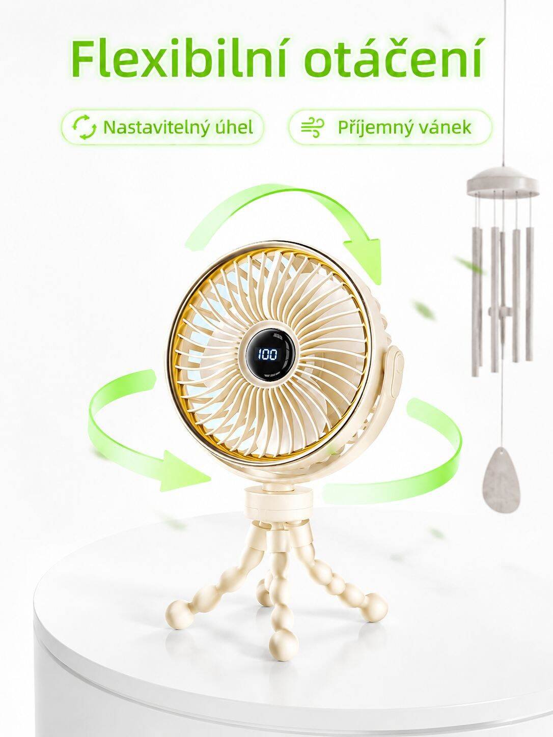Domácí dobíjecí tichý ventilátor chobotnice na kočárek